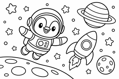 Desenho para colorir: Pinguim astronauta