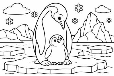 Desenho para colorir: Pinguim papai e o filhote