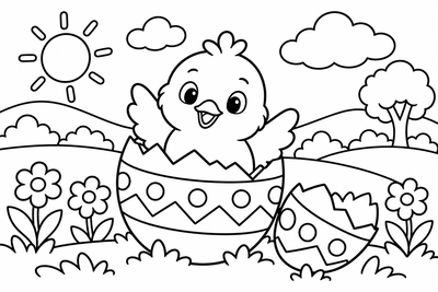 Desenho para colorir: Pintinho saindo do ovo
