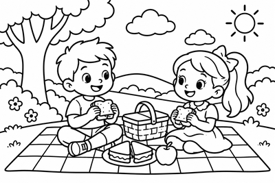 Desenho para colorir: Piquenique no parque