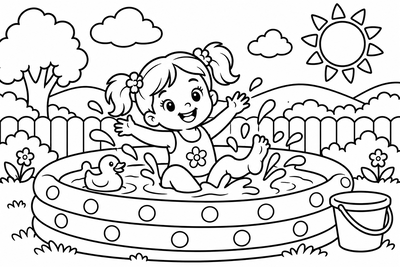 Desenho para colorir: Piscininha no quintal