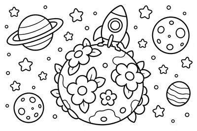 Desenho para colorir: Planeta das flores