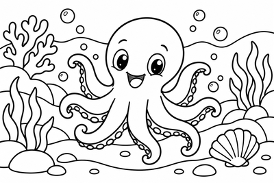Desenho para colorir: Polvo no fundo do mar