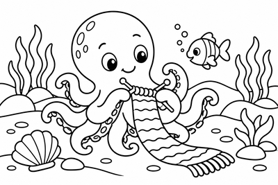 Desenho para colorir: Polvo tricotando cachecol