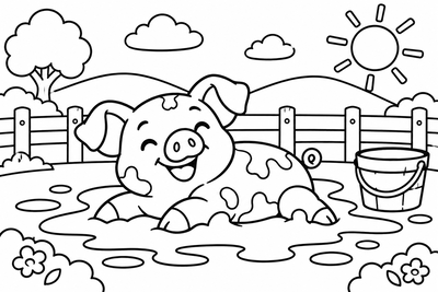 Desenho para colorir: Porquinho na lama