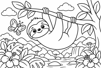 Desenho para colorir: Bicho-preguiça na floresta