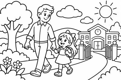 Desenho para colorir: Primeiro dia de aula