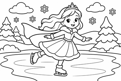 Desenho para colorir: Princesa patinando no gelo