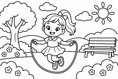 Desenho para colorir: Pulando corda