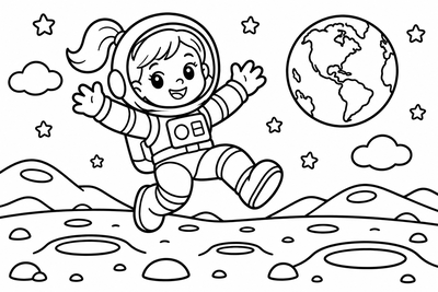 Desenho para colorir: Pulando na Lua