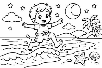 Desenho para colorir: Pulando ondinhas no Ano Novo