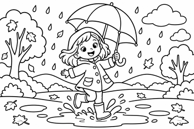 Desenho para colorir: Pulando nas poças