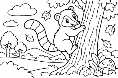 Desenho para colorir: Quati na árvore
