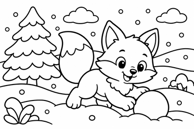 Desenho para colorir: Raposinha na neve
