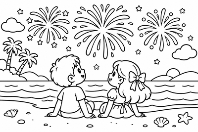 Desenho para colorir: Réveillon na praia