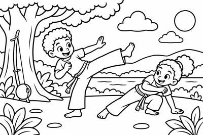 Desenho para colorir: Roda de capoeira