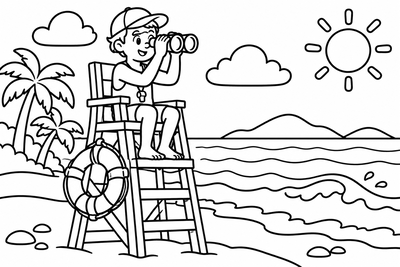 Desenho para colorir: Salva-vidas na praia