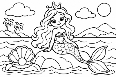 Desenho para colorir: Sereia na pedra
