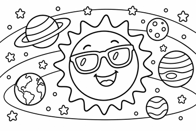 Desenho para colorir: Sol sorridente no espaço