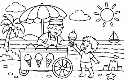 Desenho para colorir: Sorveteiro na praia