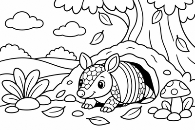 Desenho para colorir: Tatu na toca