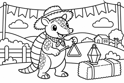 Desenho para colorir: Tatu tocando triângulo