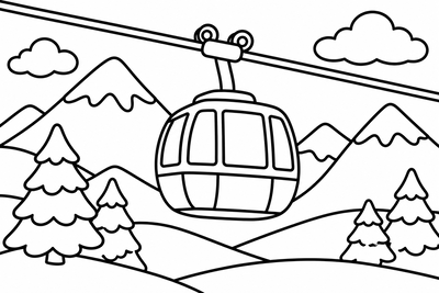 Desenho para colorir: Teleférico na montanha