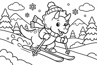 Desenho para colorir: Tricerátopo esquiando