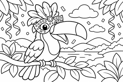 Desenho para colorir: Tucano no Carnaval