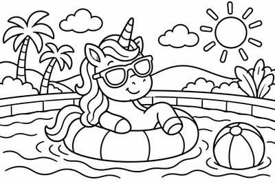 Desenho para colorir: Unicórnio na boia