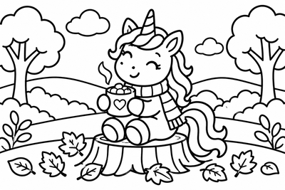 Desenho para colorir: Unicórnio de cachecol