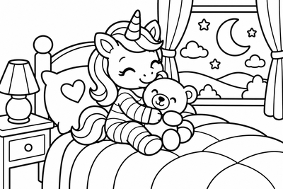 Desenho para colorir: Unicórnio de pijama