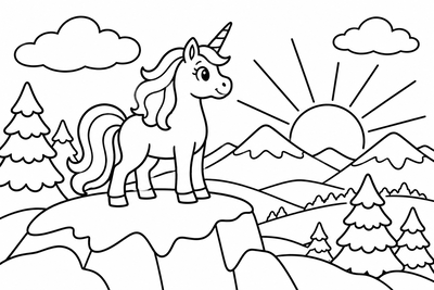 Desenho para colorir: Unicórnio na montanha