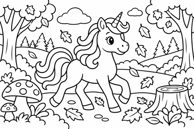 Desenho para colorir: Unicórnio no outono