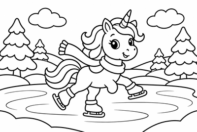 Desenho para colorir: Unicórnio patinando no gelo