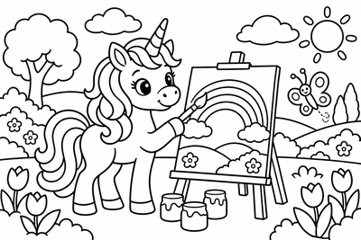 Desenho para colorir: Unicórnio pintor