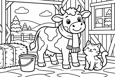 Desenho para colorir: Vaca no celeiro