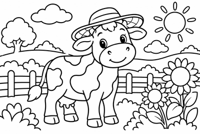 Desenho para colorir: Vaquinha no pasto
